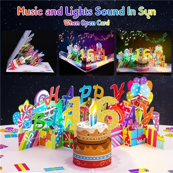 16 Musical 3D Birthday Card, Blowable Musical Birthday PopUp Card - Picture 3 of 7